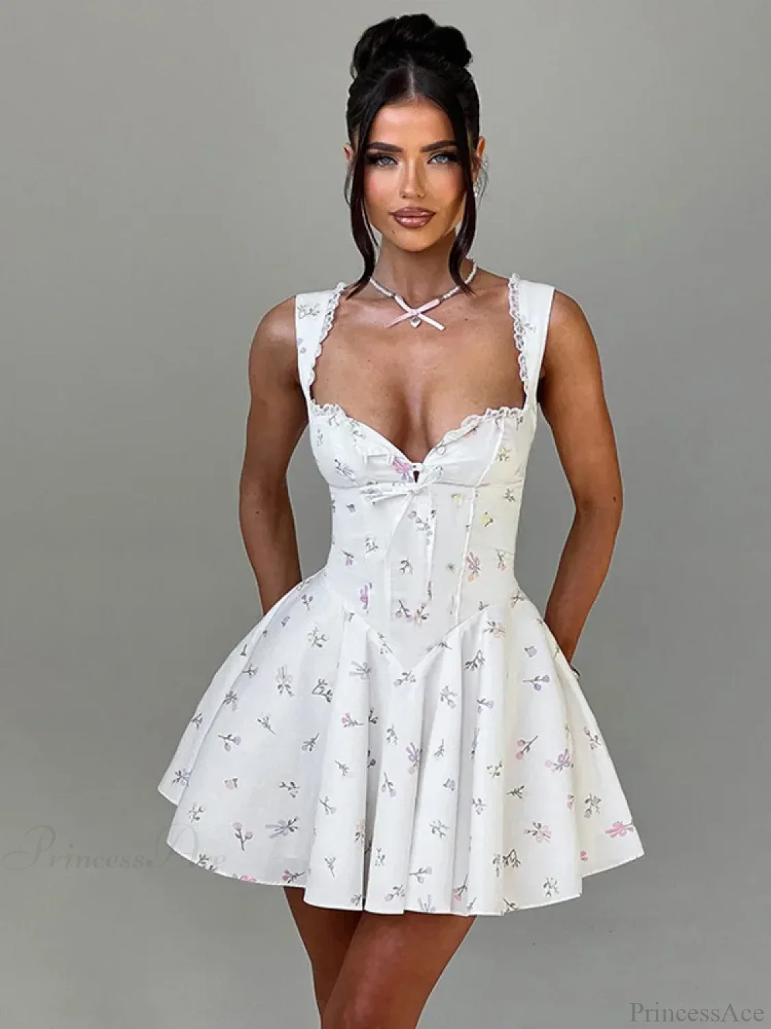 Deep V Backless Pleated Mini Dress - Image 3