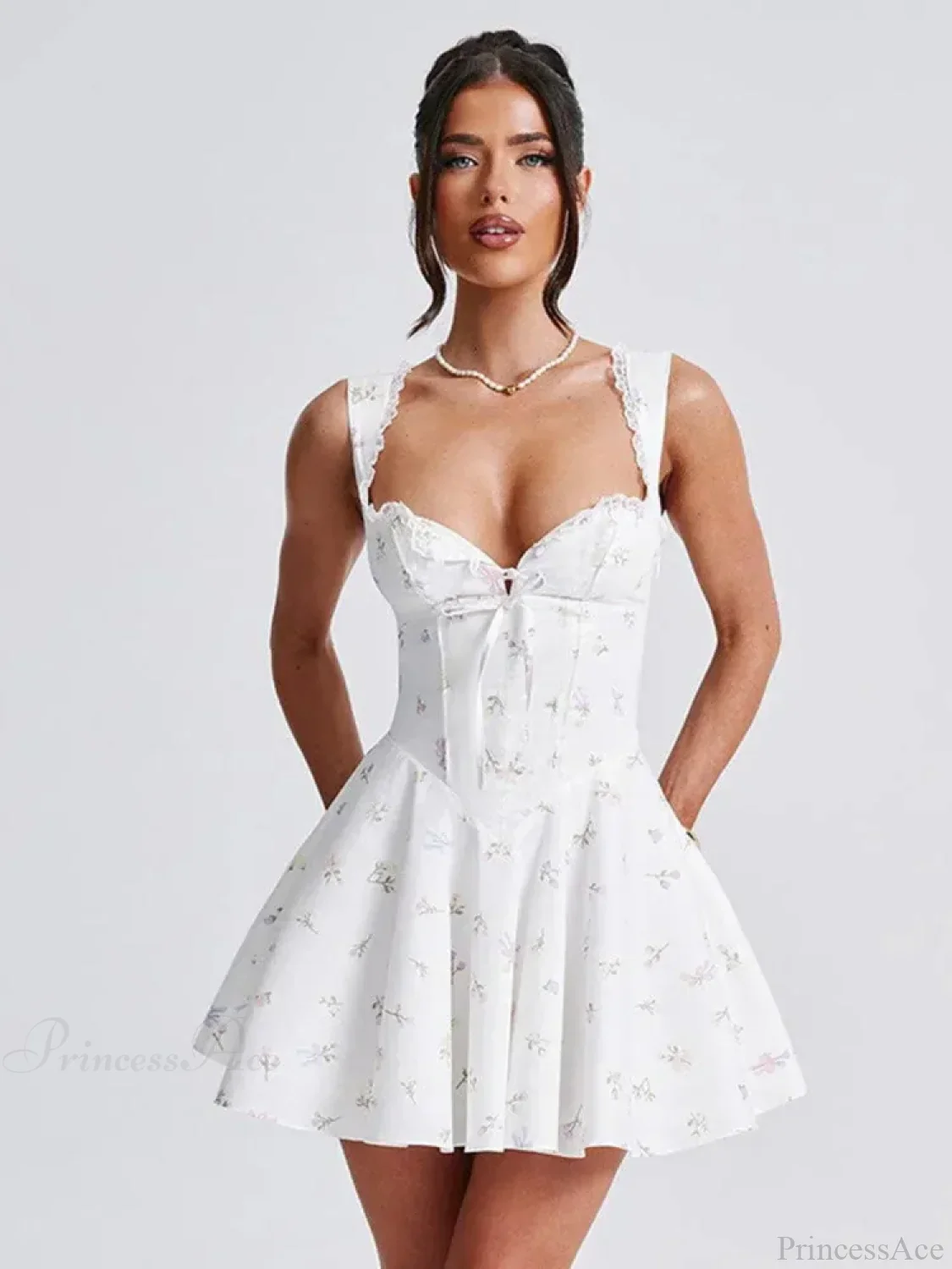Deep V Backless Pleated Mini Dress - Image 6