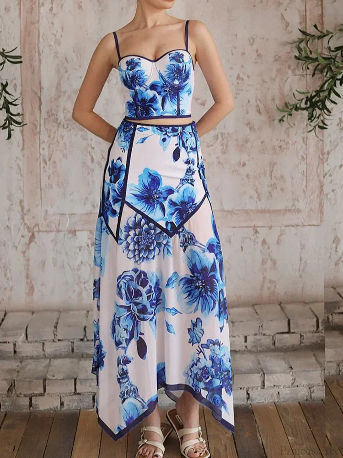 Deep V Cutout Color Block Two Piece Set - Image 3
