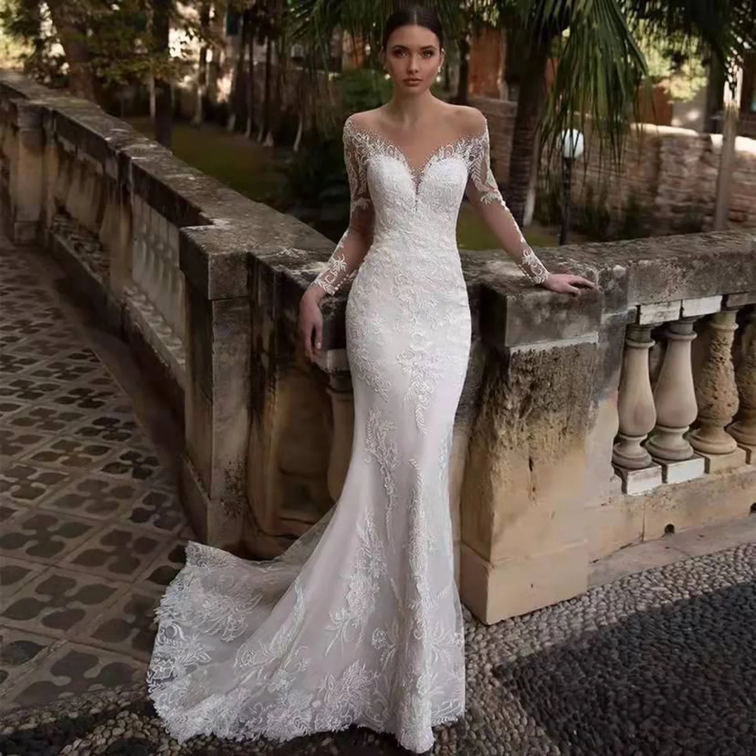 Deep V-Neck Backless Mermaid Wedding Dress - Image 5