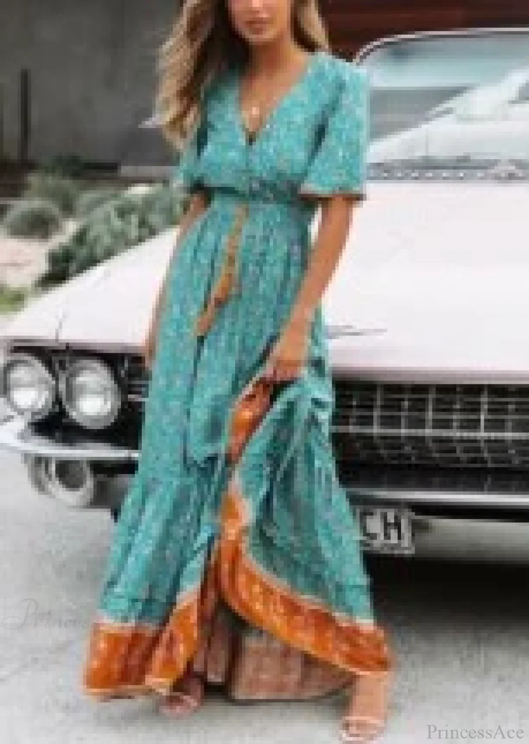 Deep V-neck Floral Boho Summer Dress - Image 6