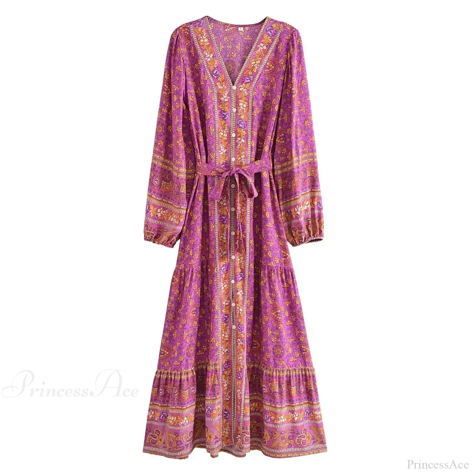 Deep V-neck Floral Long Sleeve Cotton Boho Dress - Image 2