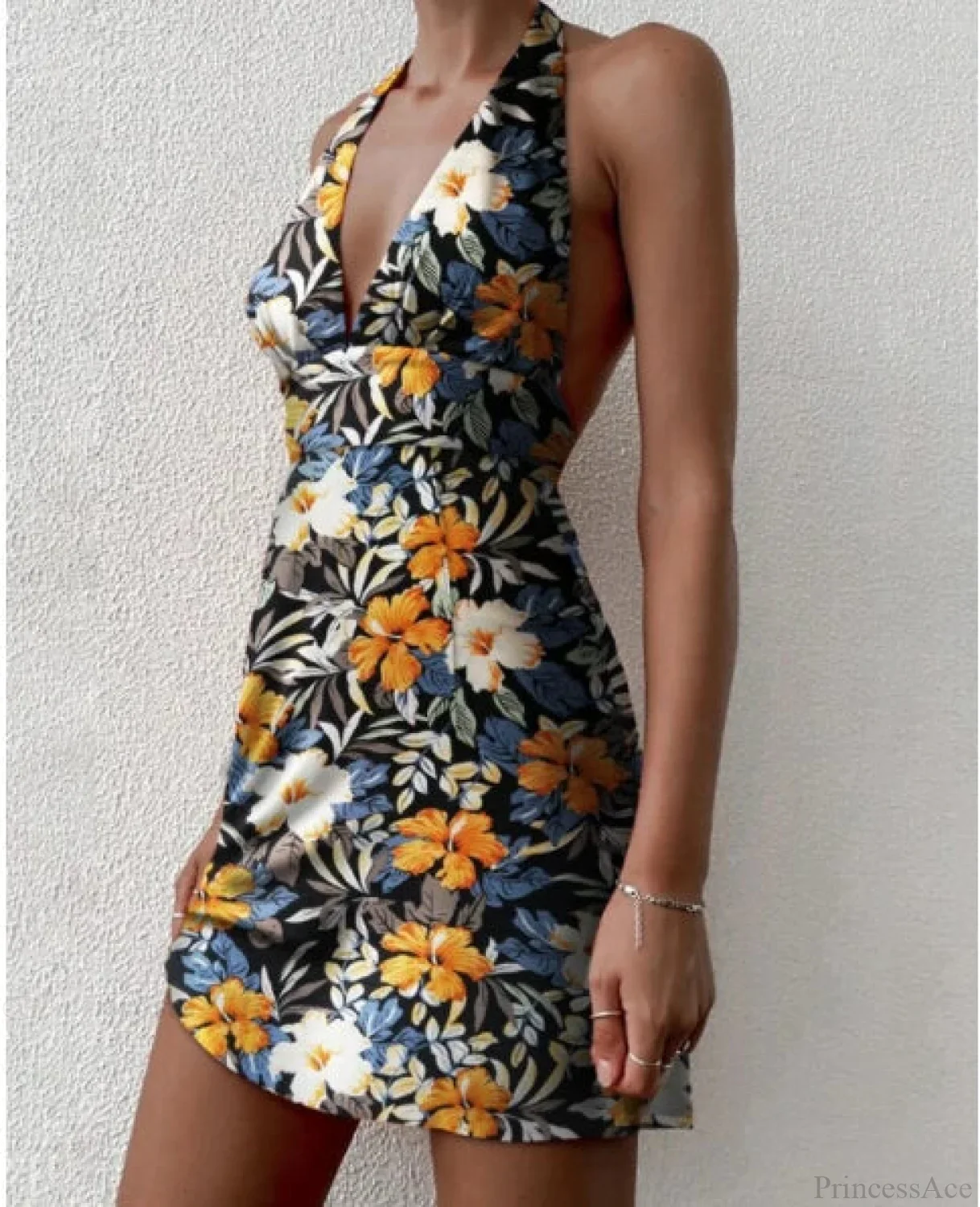 Deep V-Neck Floral Mini Dress - Image 4