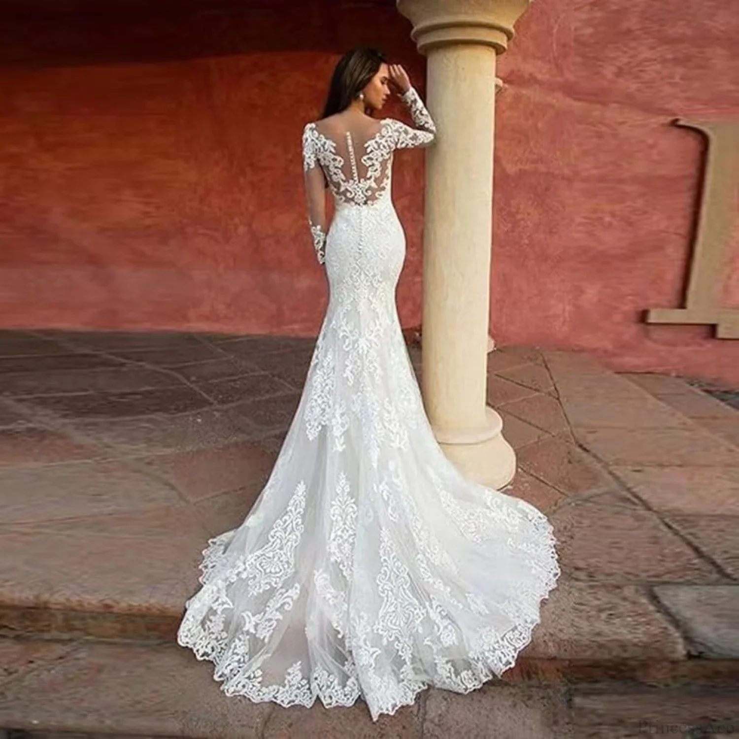 Deep V-Neck Lace Mermaid Wedding Dress - Image 2