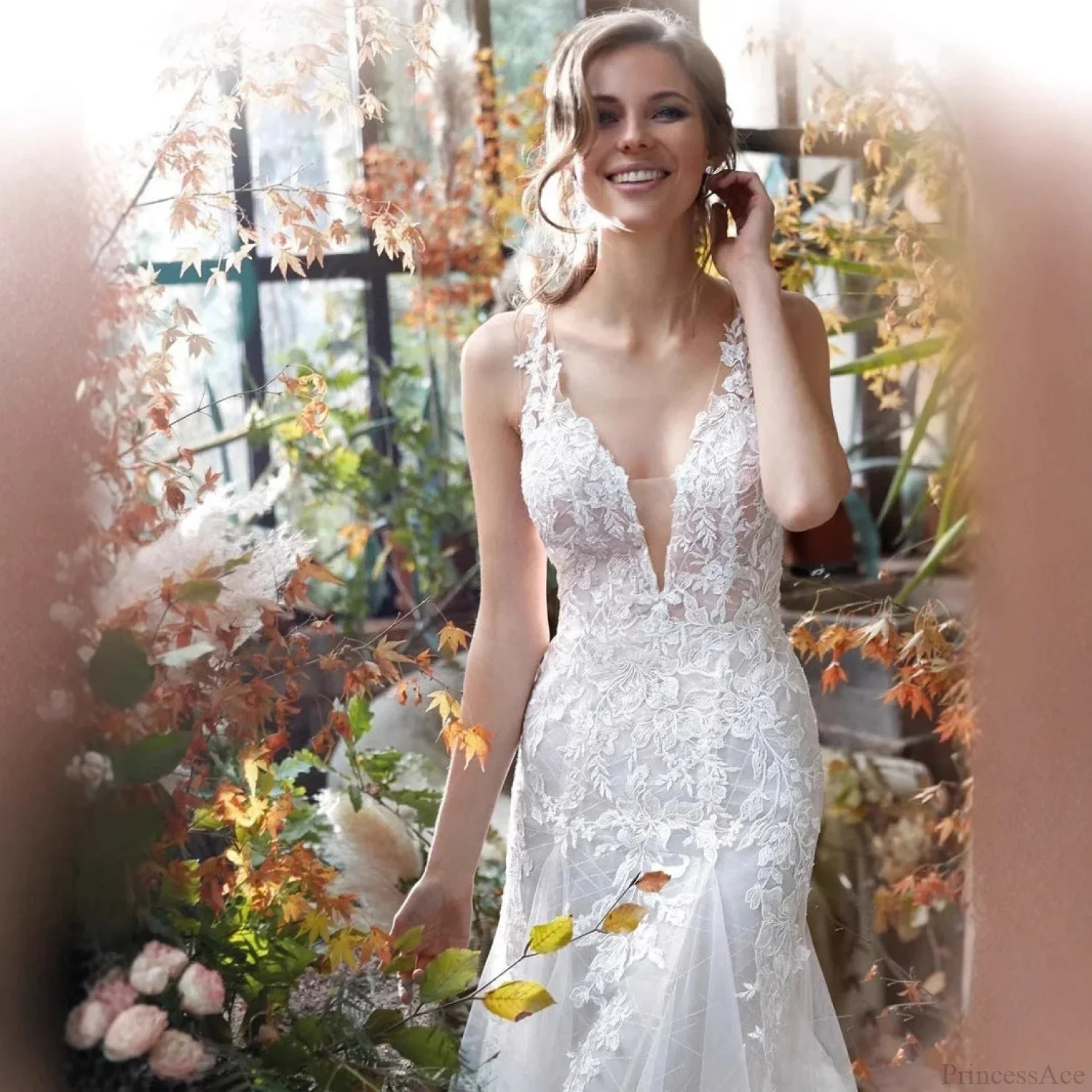 Deep V-Neck Satin Mermaid Wedding Dress - Image 3