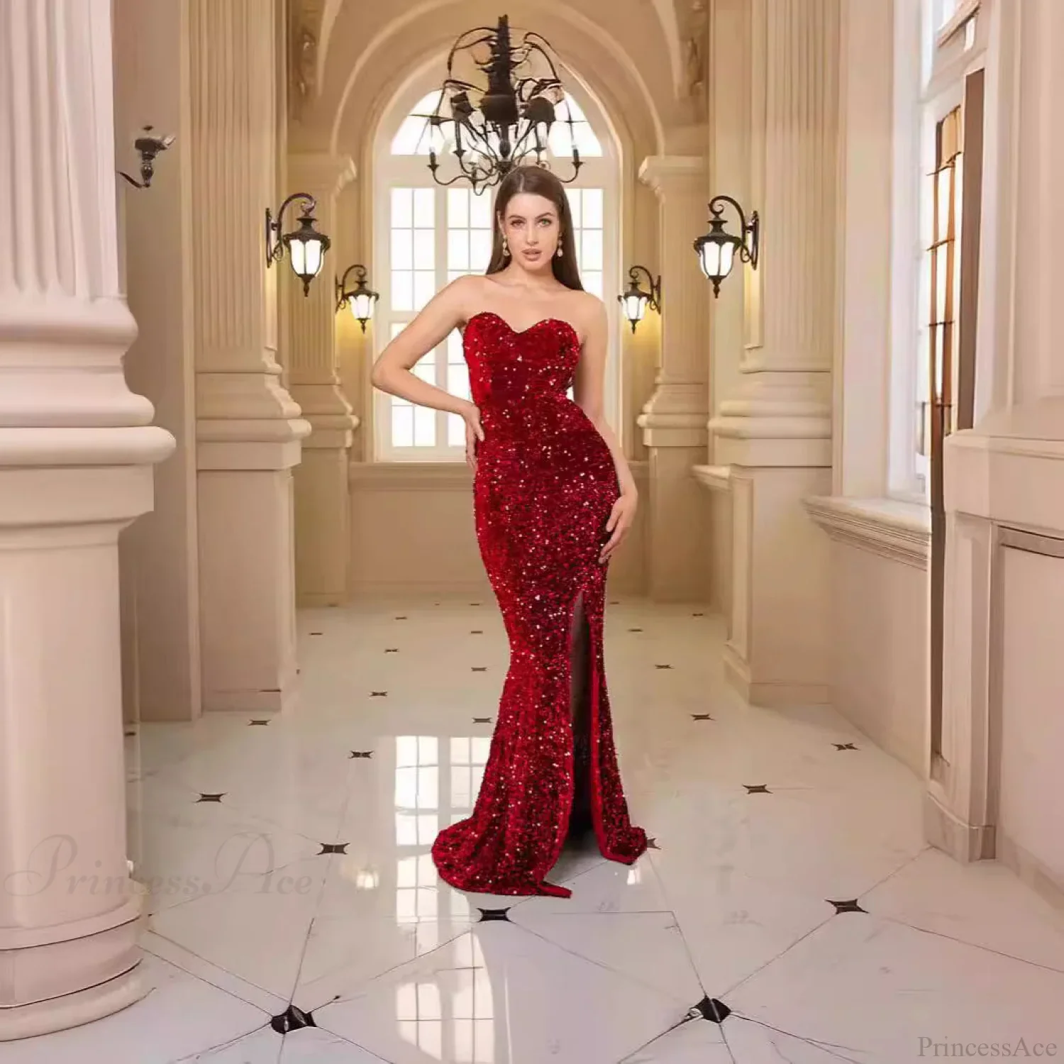 Deep V-Neck Sequin Evening Prom Dress - Image 2