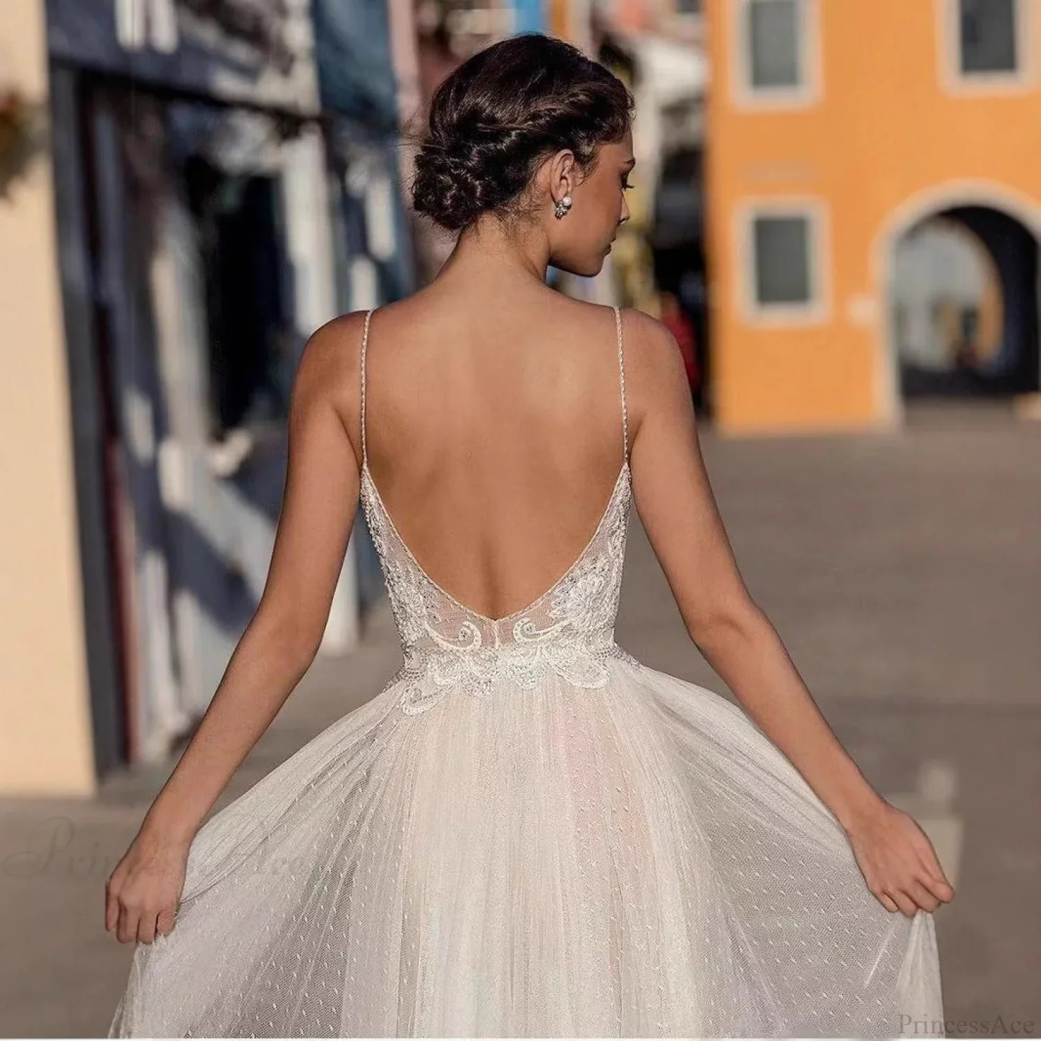 Deep V-Neck Sheer Tulle Wedding Dress - Image 2