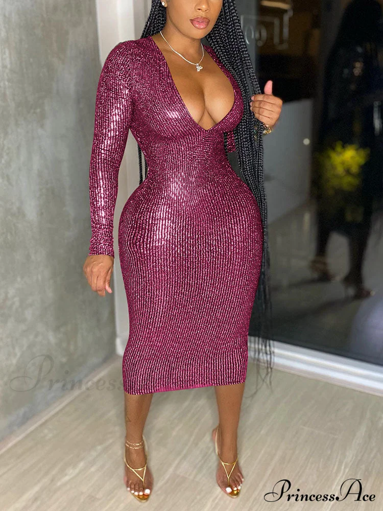 Deep V Neck Trendy Lace Up Midi Dress - Image 9