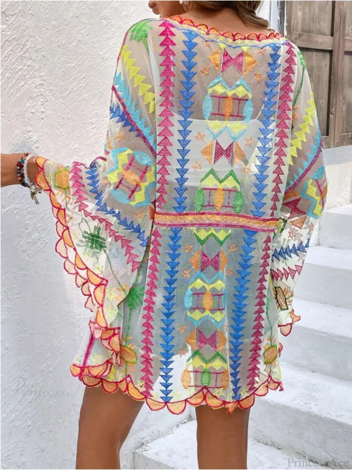 Deep V-neck Tunic Lace Boho Mini Beach Cover up - Image 3