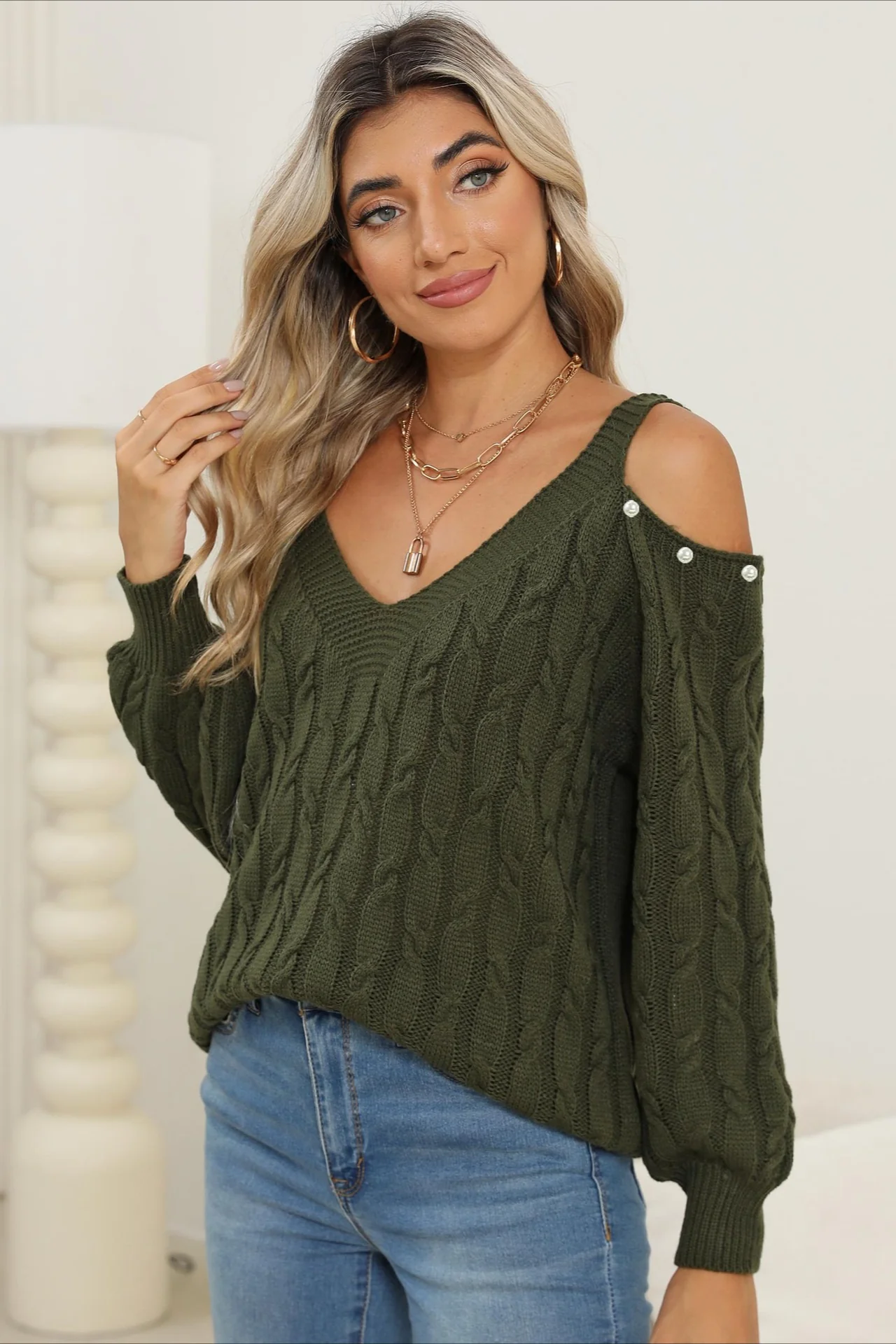 Deep V Sexy Off-Shoulder Loose Pullover Sweater - Image 2