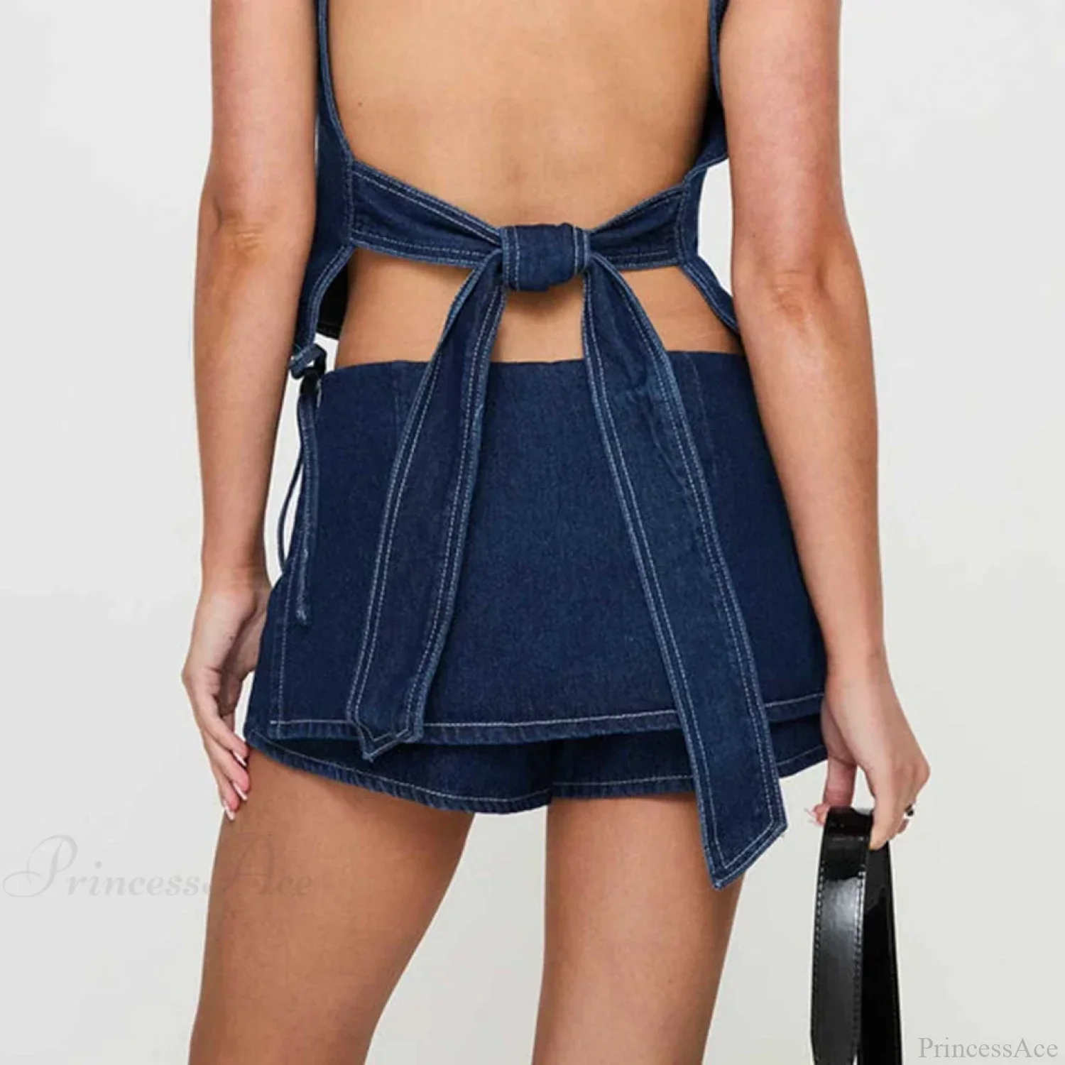 Denim Bow Knot Patchwork Skirt - Image 3