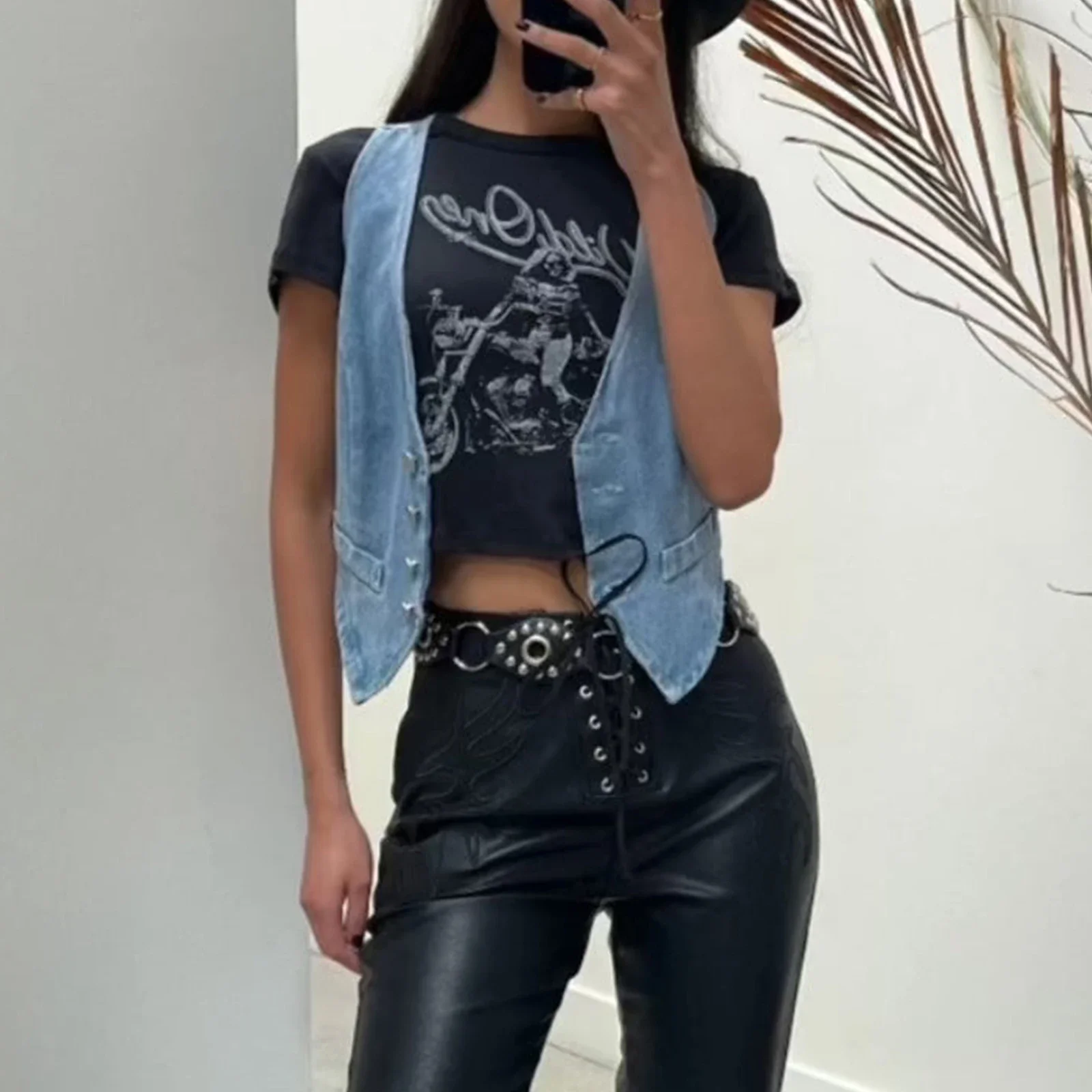 Denim Button Cowgirl Crop Top - Image 3