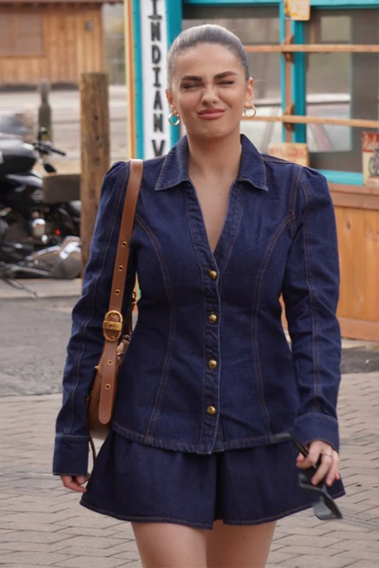 Denim Collared Single Breasted Short Skirt Set Mini Dress - Image 3
