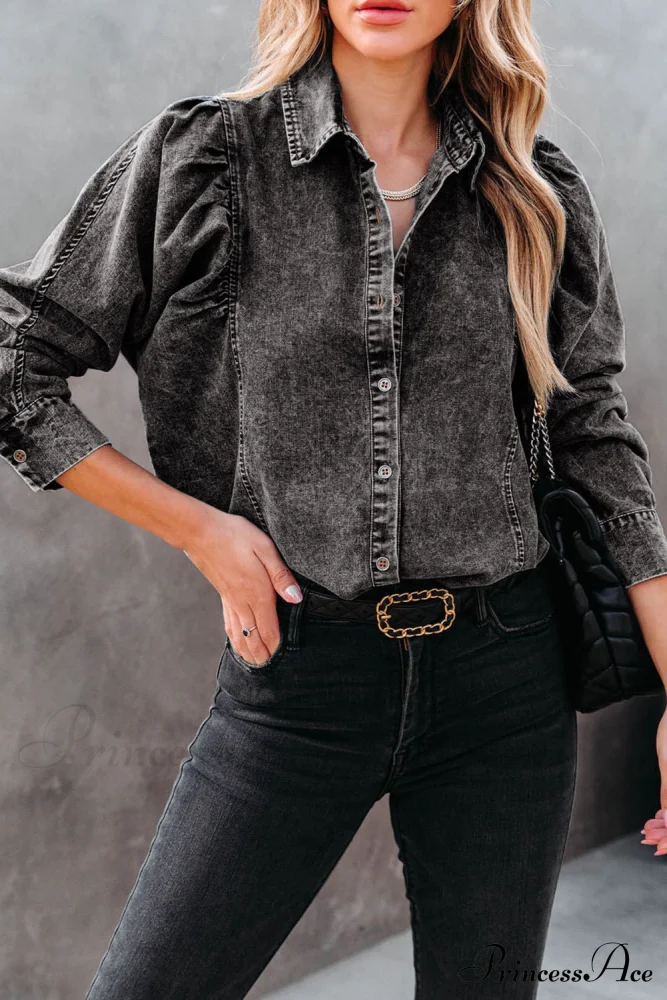 Denim - Jacket Puff Button-Up Arm Black