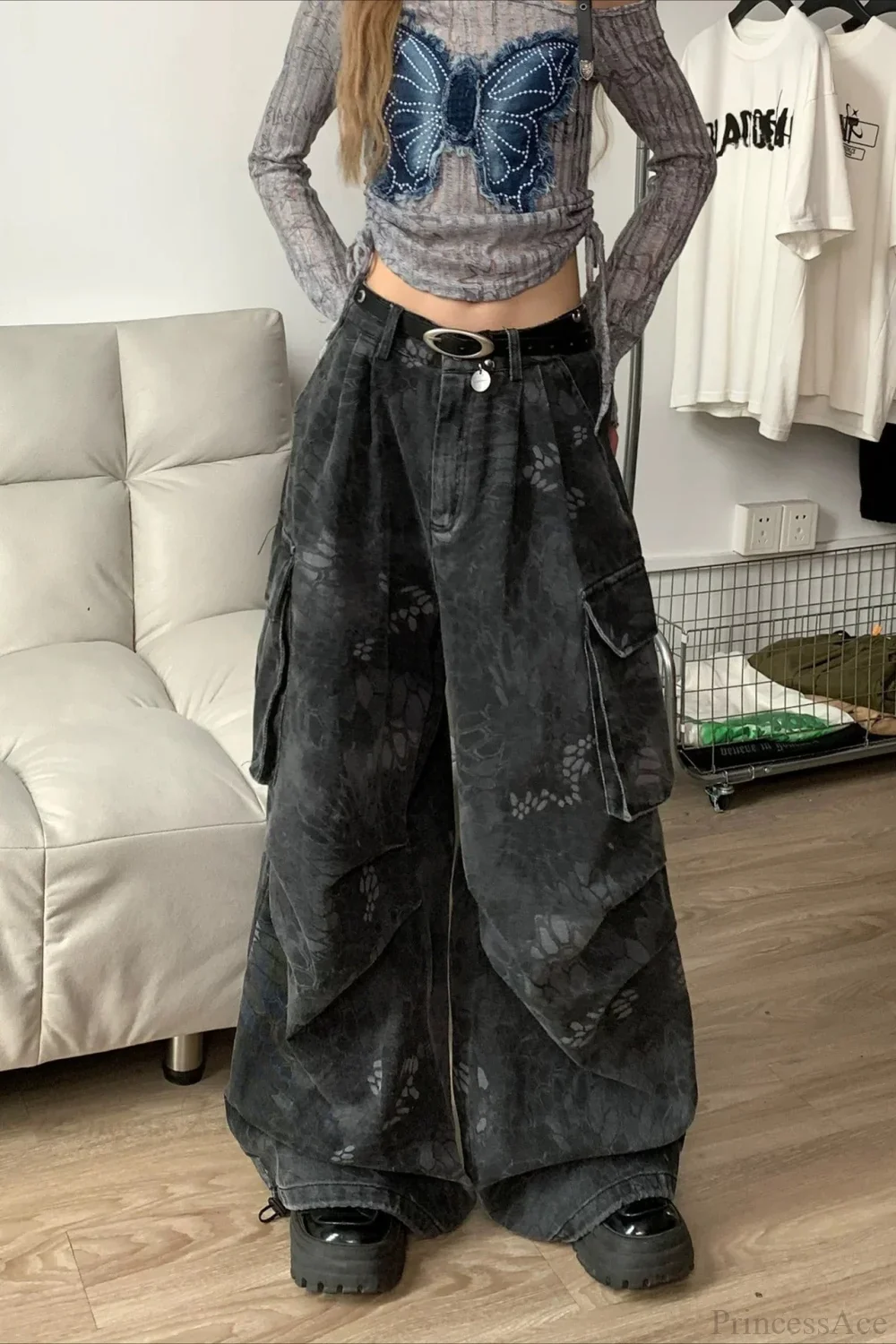 Denim Snake Camo Multi-Pocket Cargo Pants