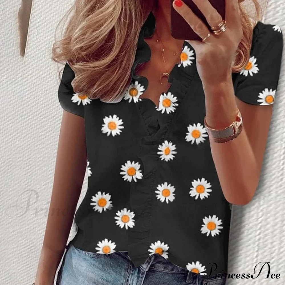 Bohemian V-neck Ruffles Floral Blouse - Image 13