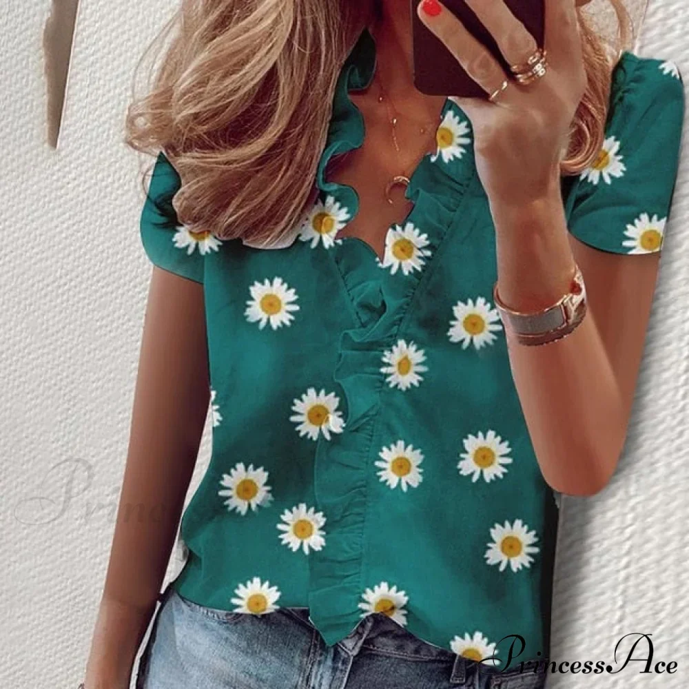 Bohemian V-neck Ruffles Floral Blouse - Image 16