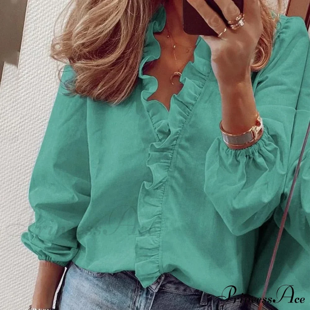 Bohemian V-neck Ruffles Floral Blouse - Image 19