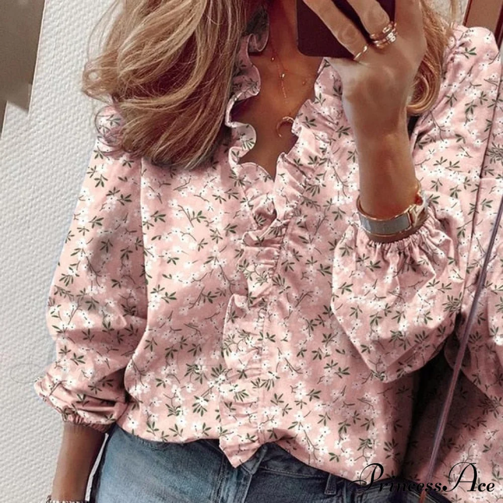 Bohemian V-neck Ruffles Floral Blouse - Image 2