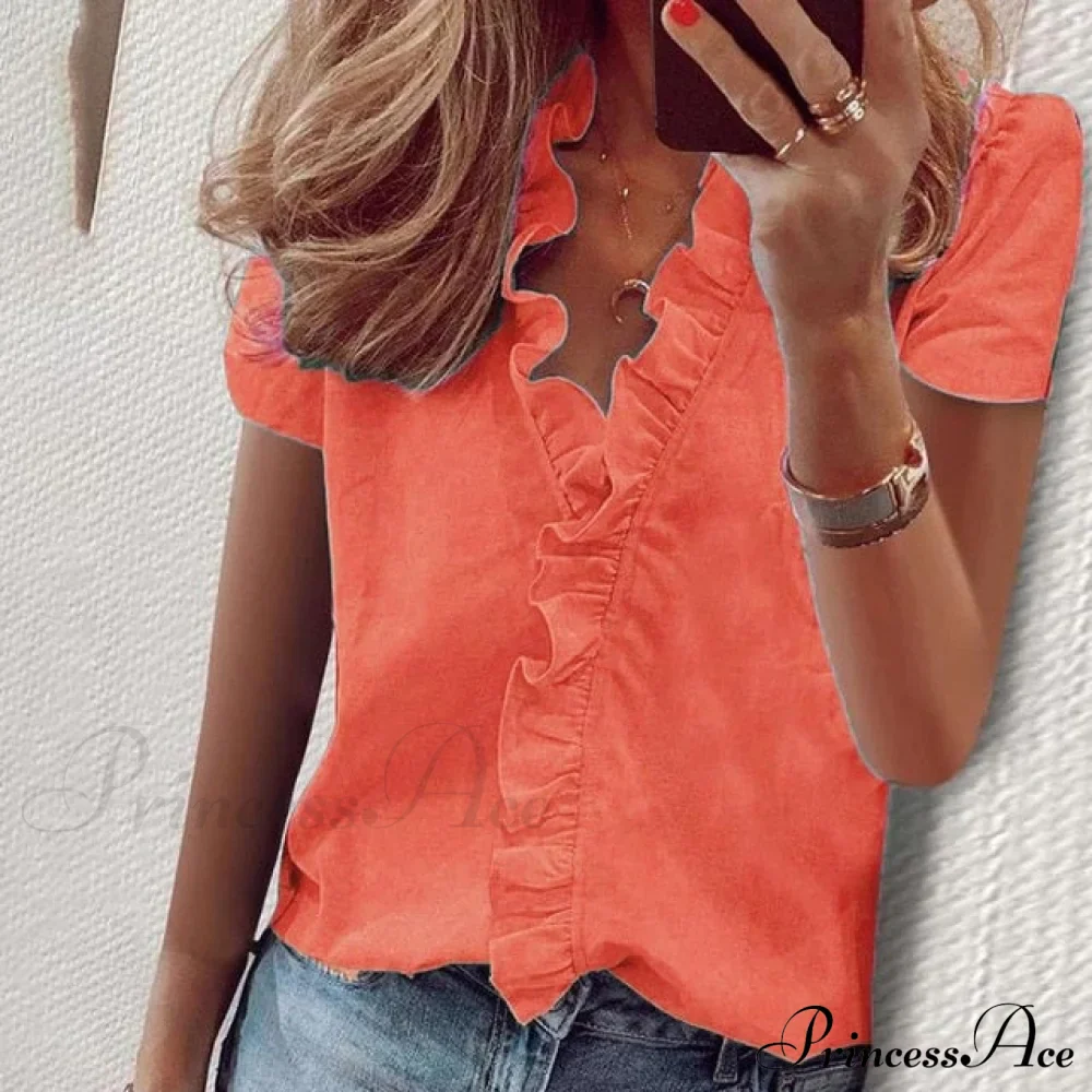 Bohemian V-neck Ruffles Floral Blouse - Image 20