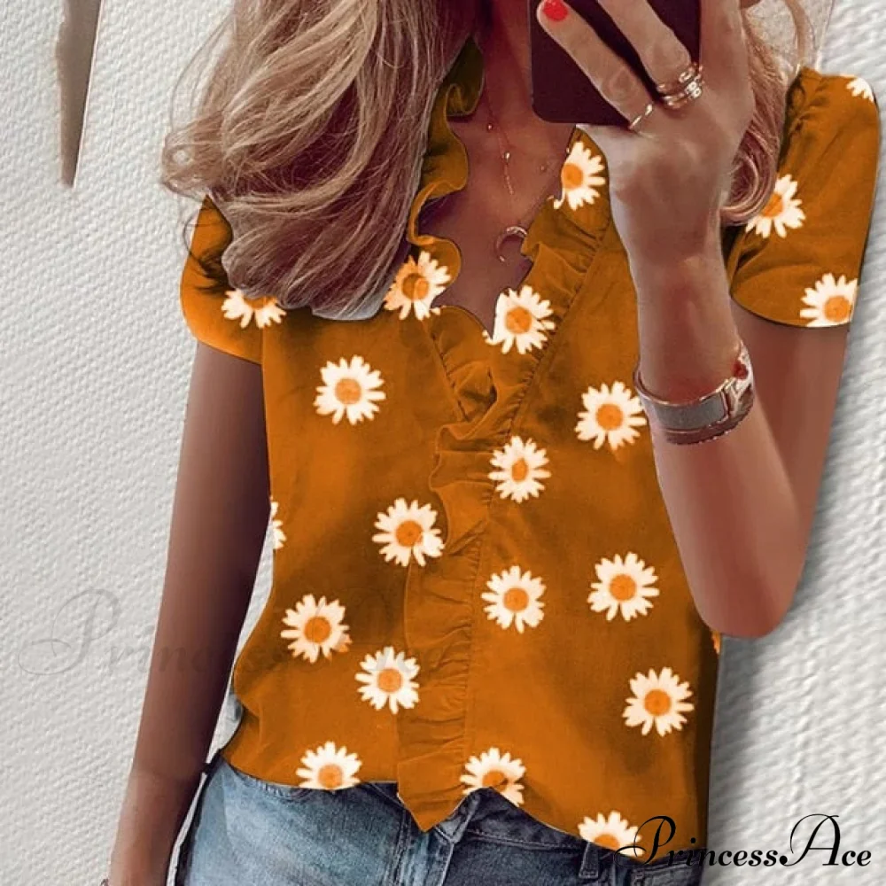 Bohemian V-neck Ruffles Floral Blouse - Image 21