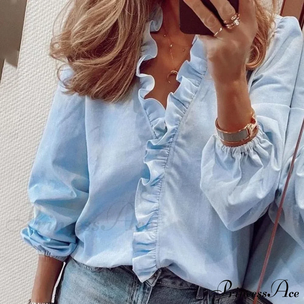 Bohemian V-neck Ruffles Floral Blouse - Image 5
