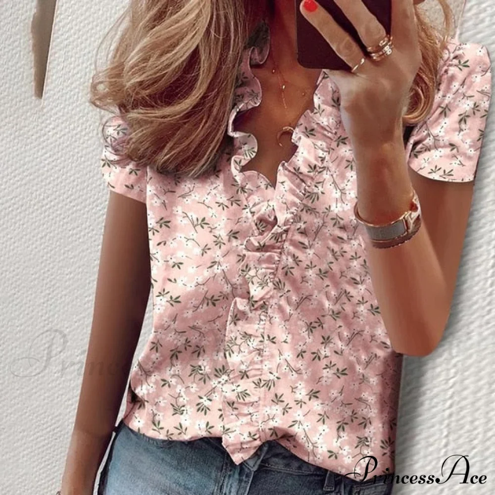 Bohemian V-neck Ruffles Floral Blouse - Image 6