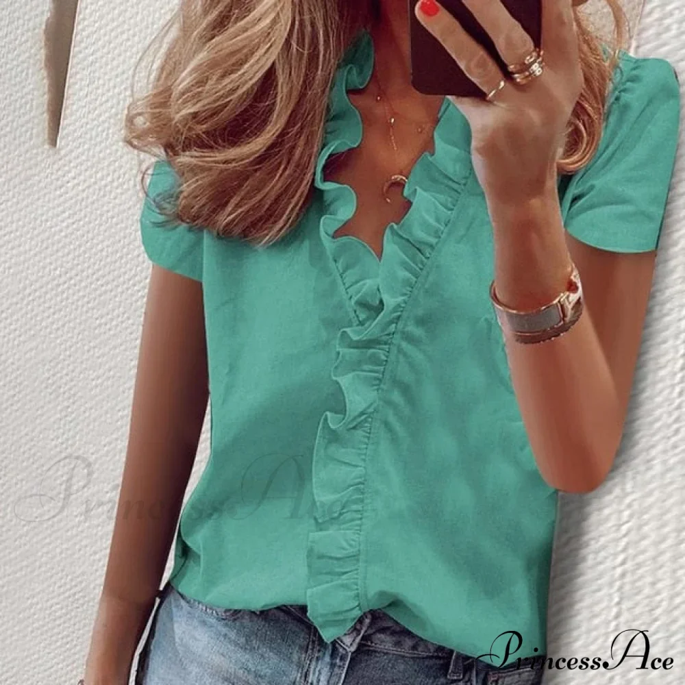 Bohemian V-neck Ruffles Floral Blouse - Image 7