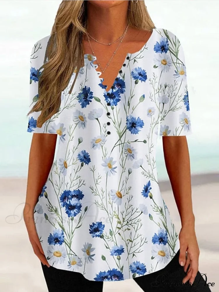 Design Grass Button Green Women's Flowered Tunic Tee - Image 6