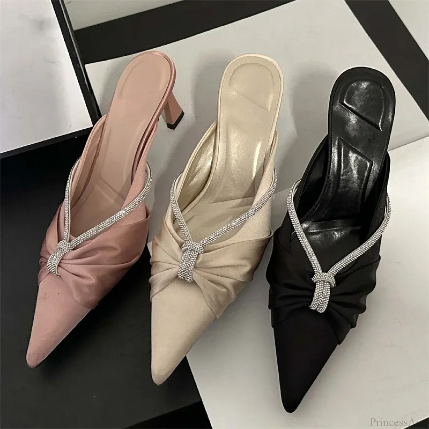 Design Style Crystal Pointed Fashion Thin Heels Shallow Casual Dress Low Heel Pump - Image 5