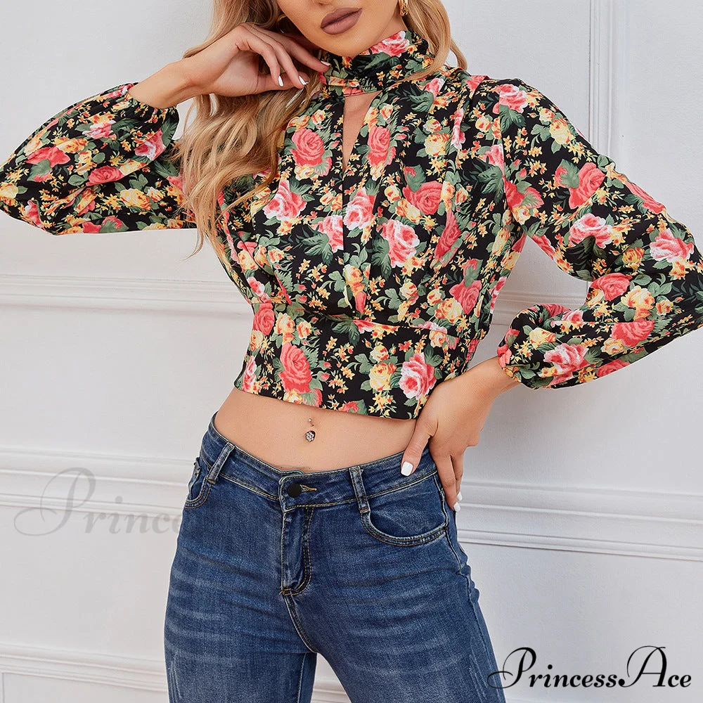 Design Waist Flowered Smocked Blouse - Image 4