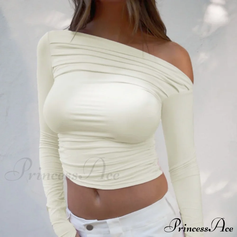 design Women's outer wear tops niche long-sleeved off-the-shoulder shirt