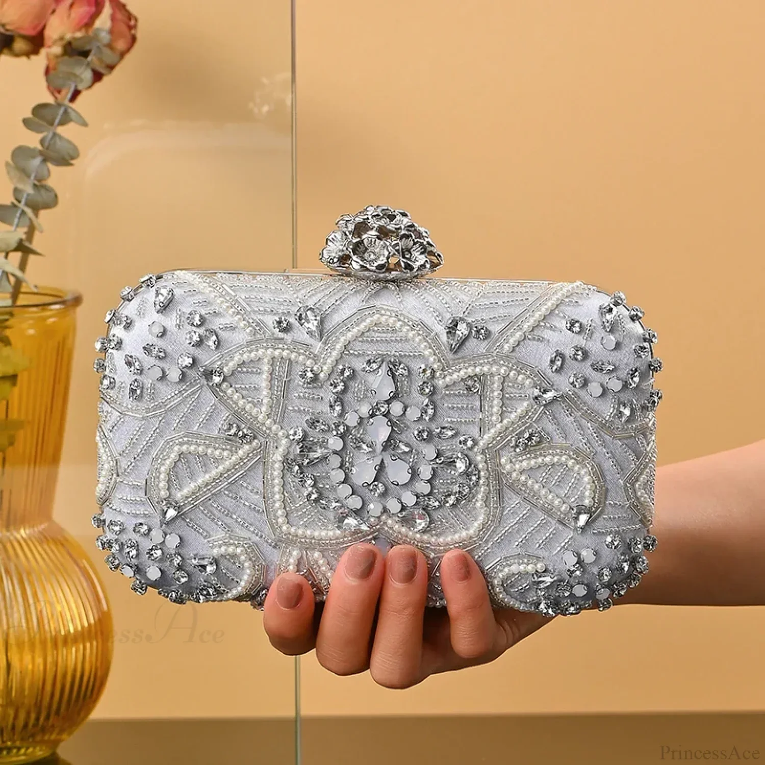 Designer Diamond Evening Crystal Clutch Rhinestone Wedding Party Bag - Image 2