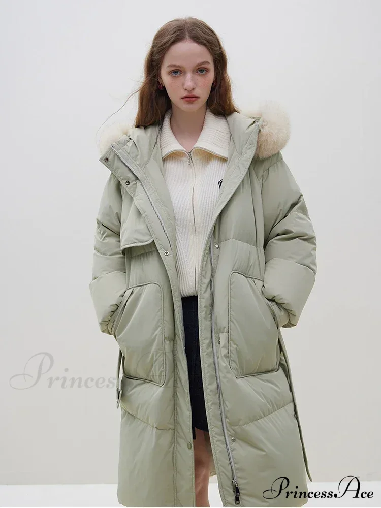 Detachable Fox Fur Collar Windbreaker Down Winter Warm Stylish Elegant Cozy Coat - Image 4