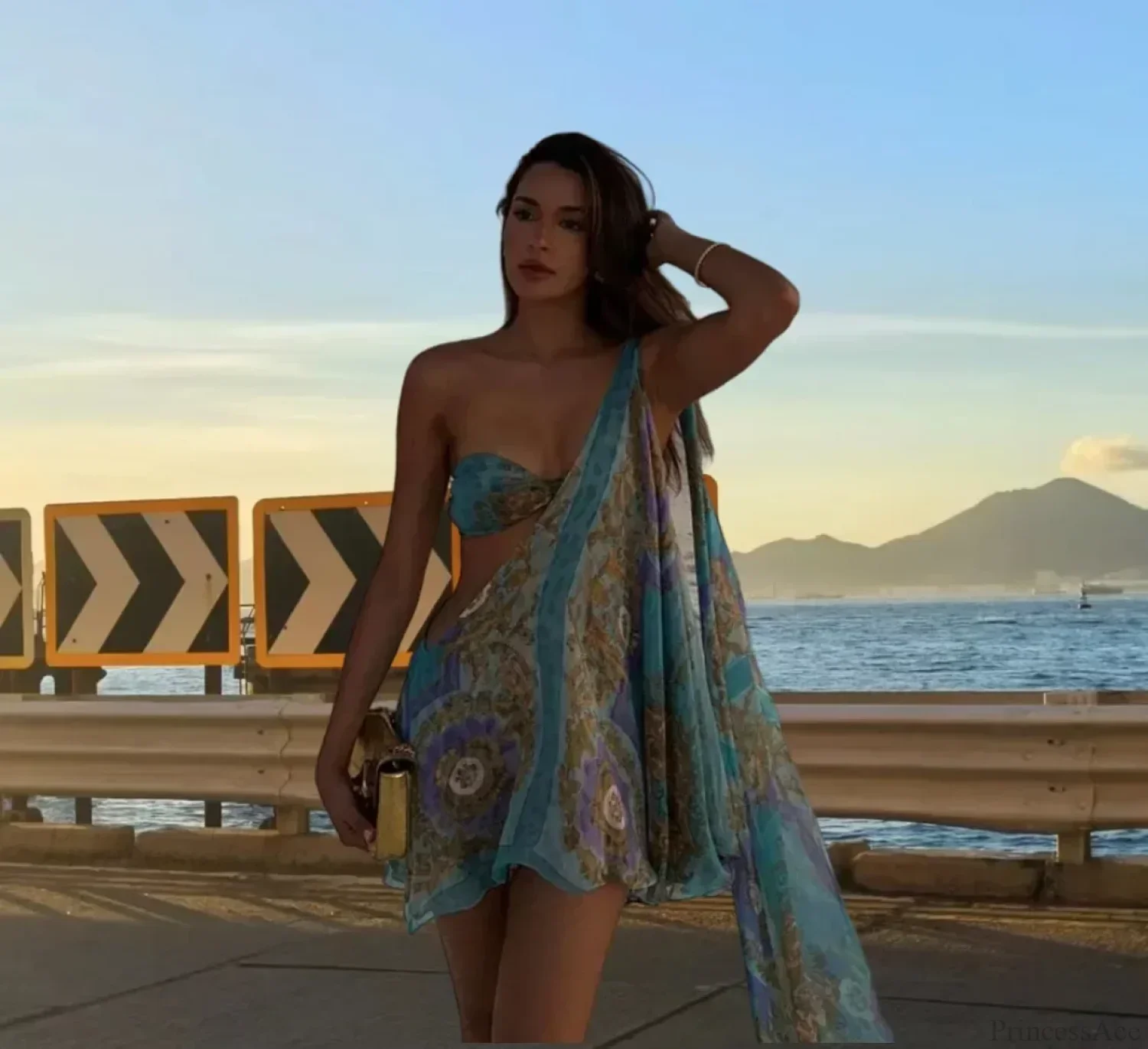 Diagonal Shoulder Mesh Mini Dress - Image 3