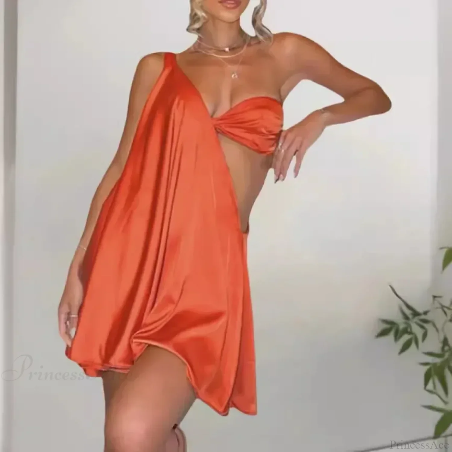 Diagonal Shoulder Mesh Mini Dress - Image 5