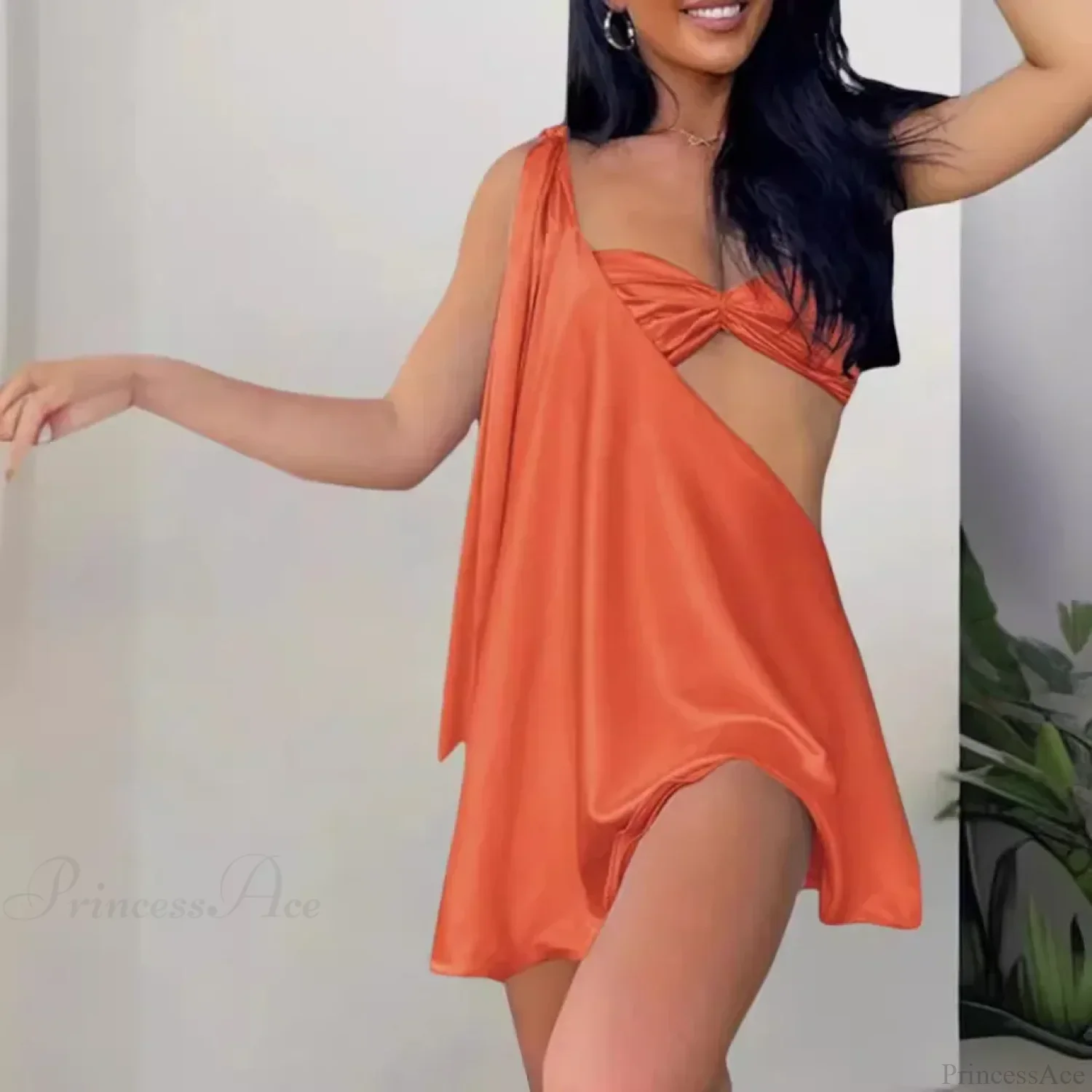 Diagonal Shoulder Mesh Mini Dress - Image 6