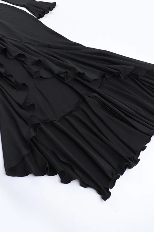 Diamond Collar Contrast Trim Ruffle Sleeve Midi Party Dress - Image 7