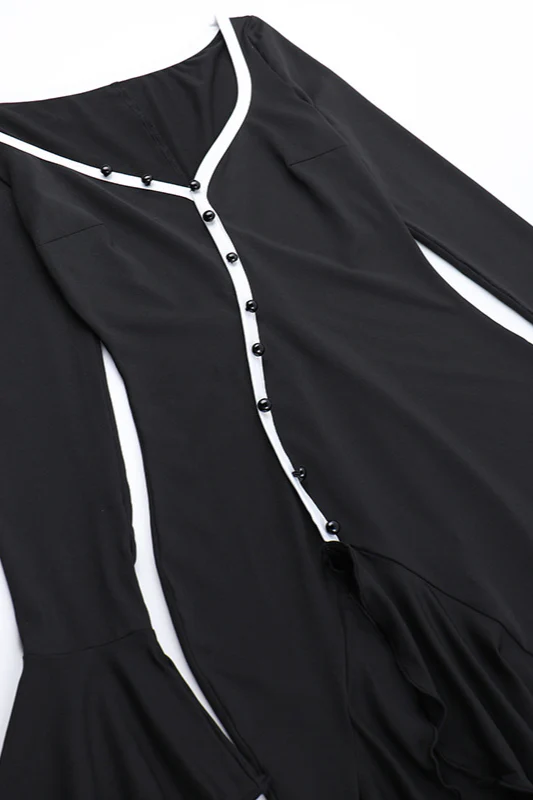 Diamond Collar Contrast Trim Ruffle Sleeve Midi Party Dress - Image 9