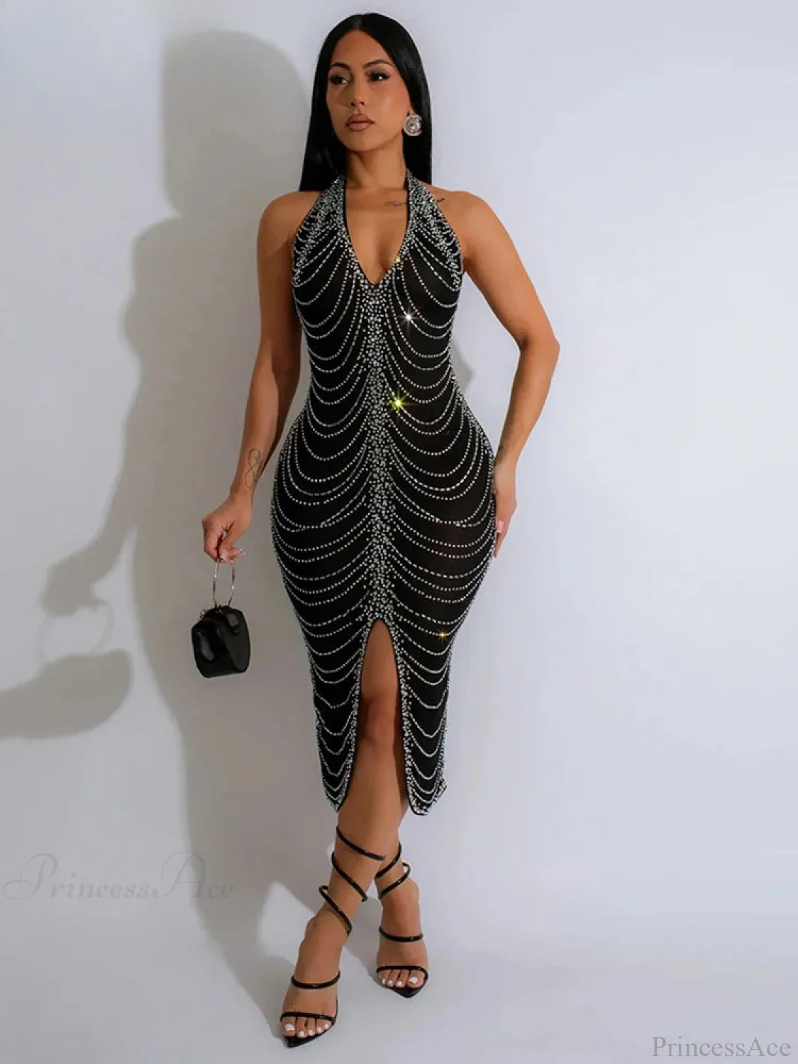 Diamond Halter Midi Party Dress