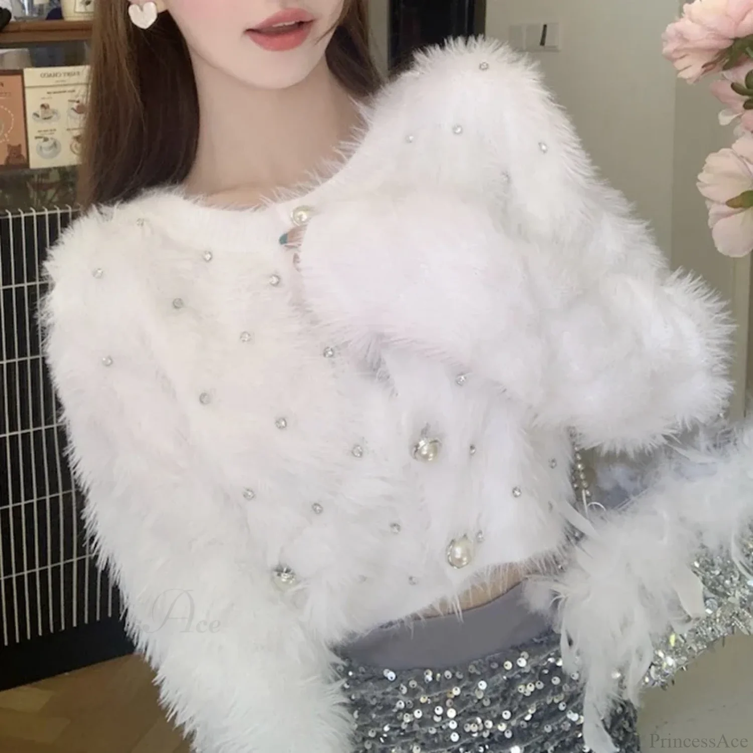 Diamond Pink Plush Knit Cardigan - Image 2