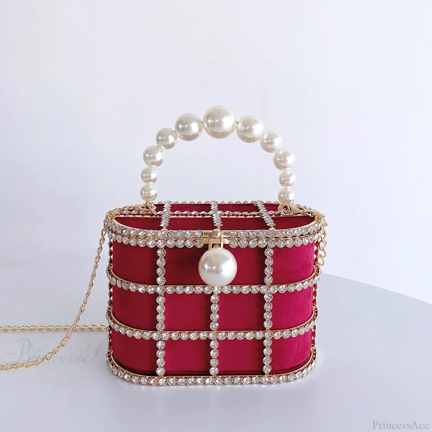 Diamonds Basket Clutch Luxury Pearl Beaded Wedding Party Evening Bag - Image 2