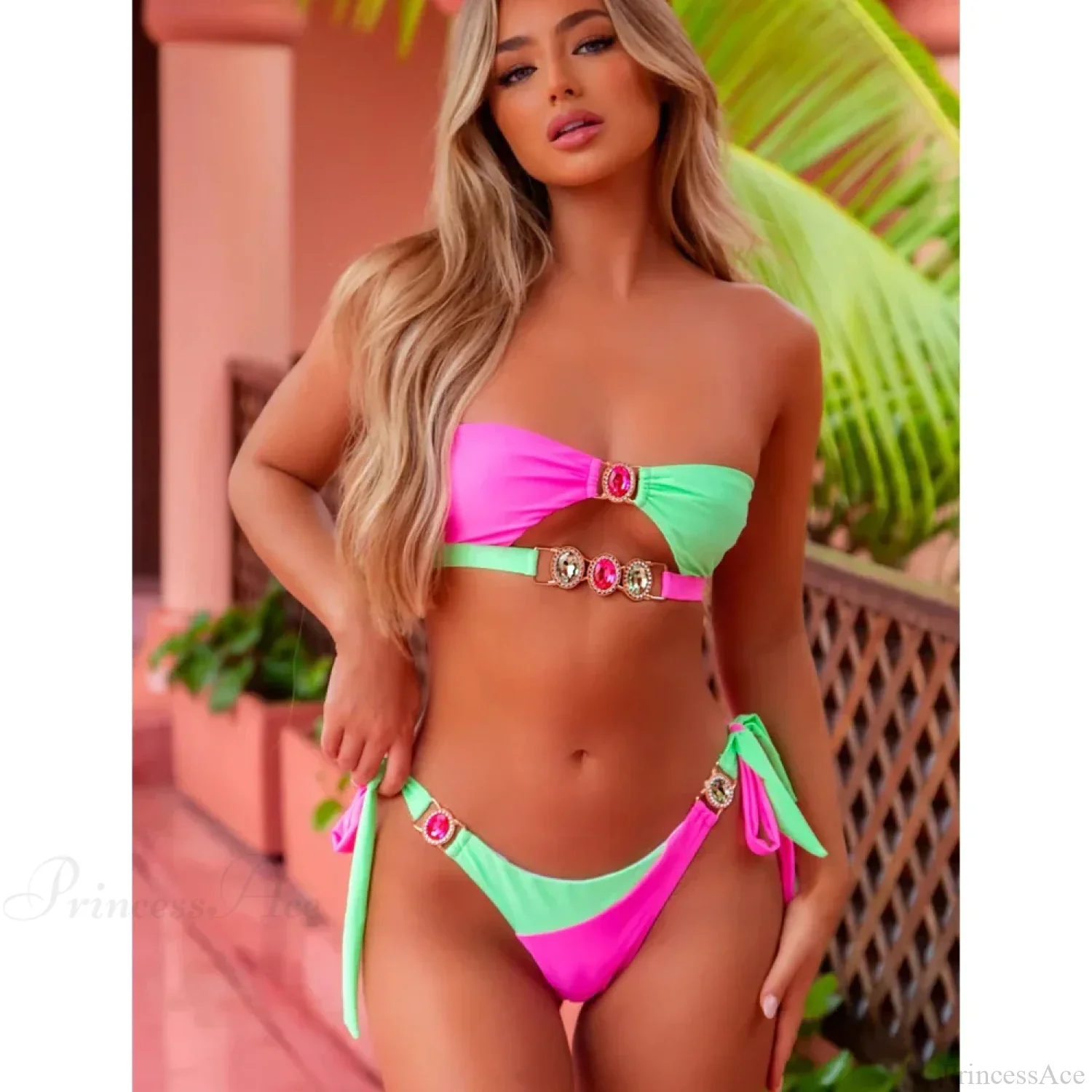 Diamonds Patchwork Halter Bikini Set - Image 16