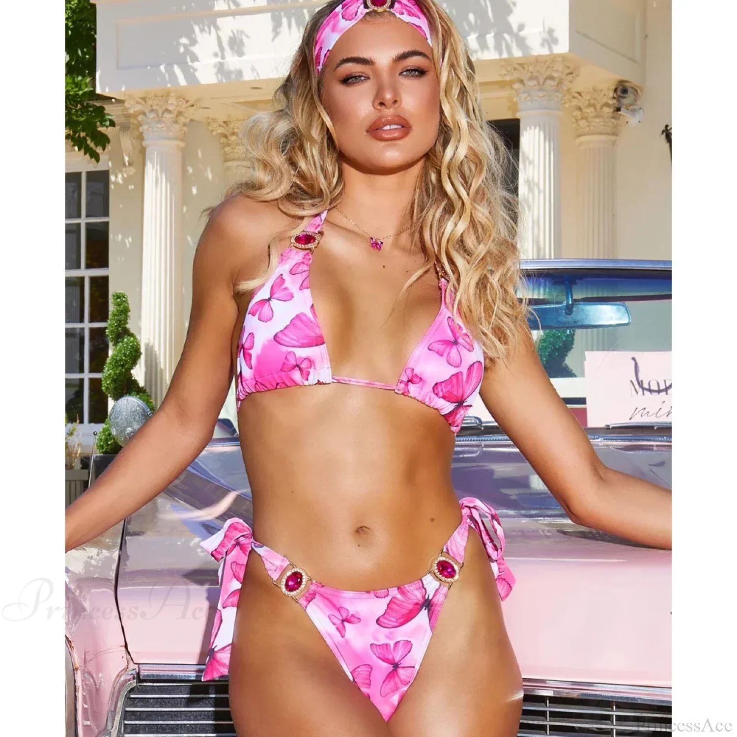 Diamonds Patchwork Halter Bikini Set - Image 2