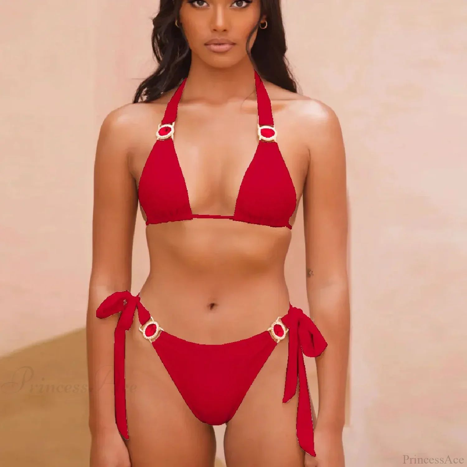 Diamonds Patchwork Halter Bikini Set - Image 9