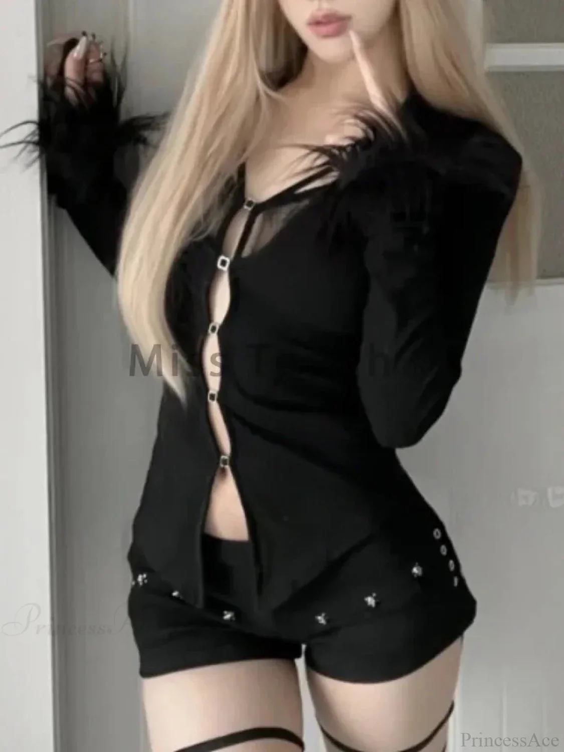 Dirty Gothic Black V-neck Lace Blouse - Image 2
