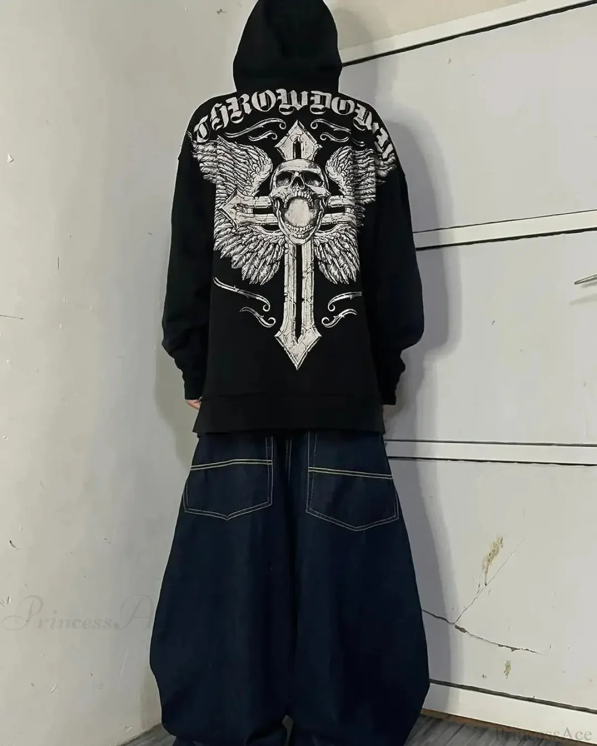Distress Vintage Gothic Skull Hoodie