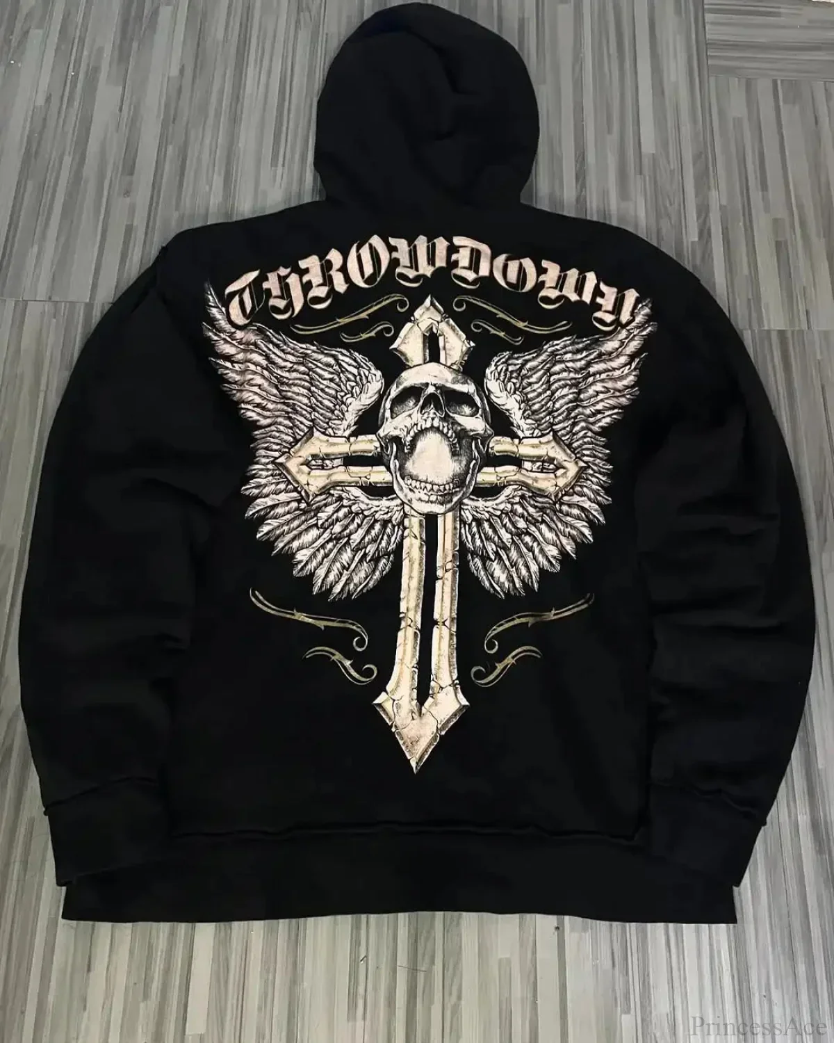 Distress Vintage Gothic Skull Hoodie - Image 2