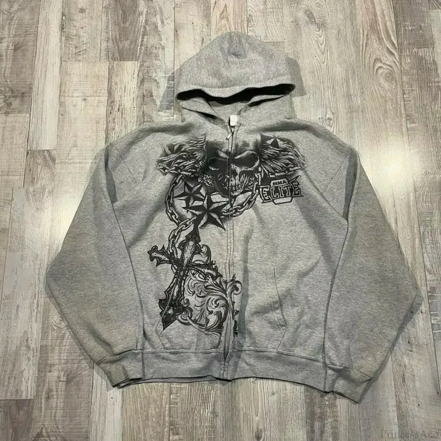 Distress Vintage Gothic Skull Hoodie - Image 5