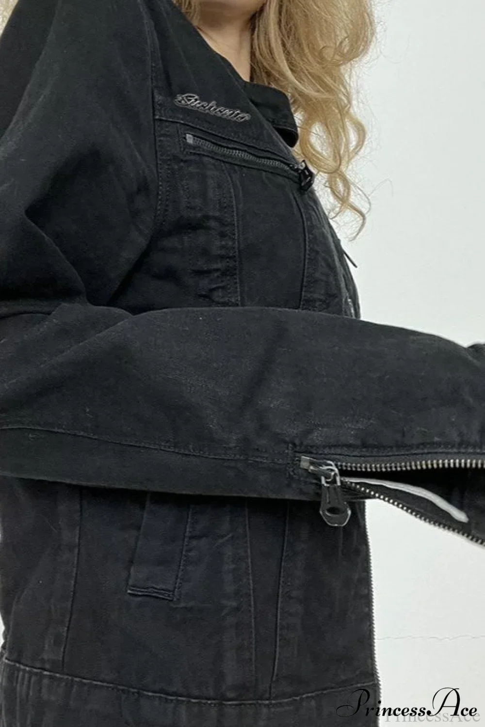 Distressed Black Denim Retro Casual Long-Sleeve Jacket - Image 3